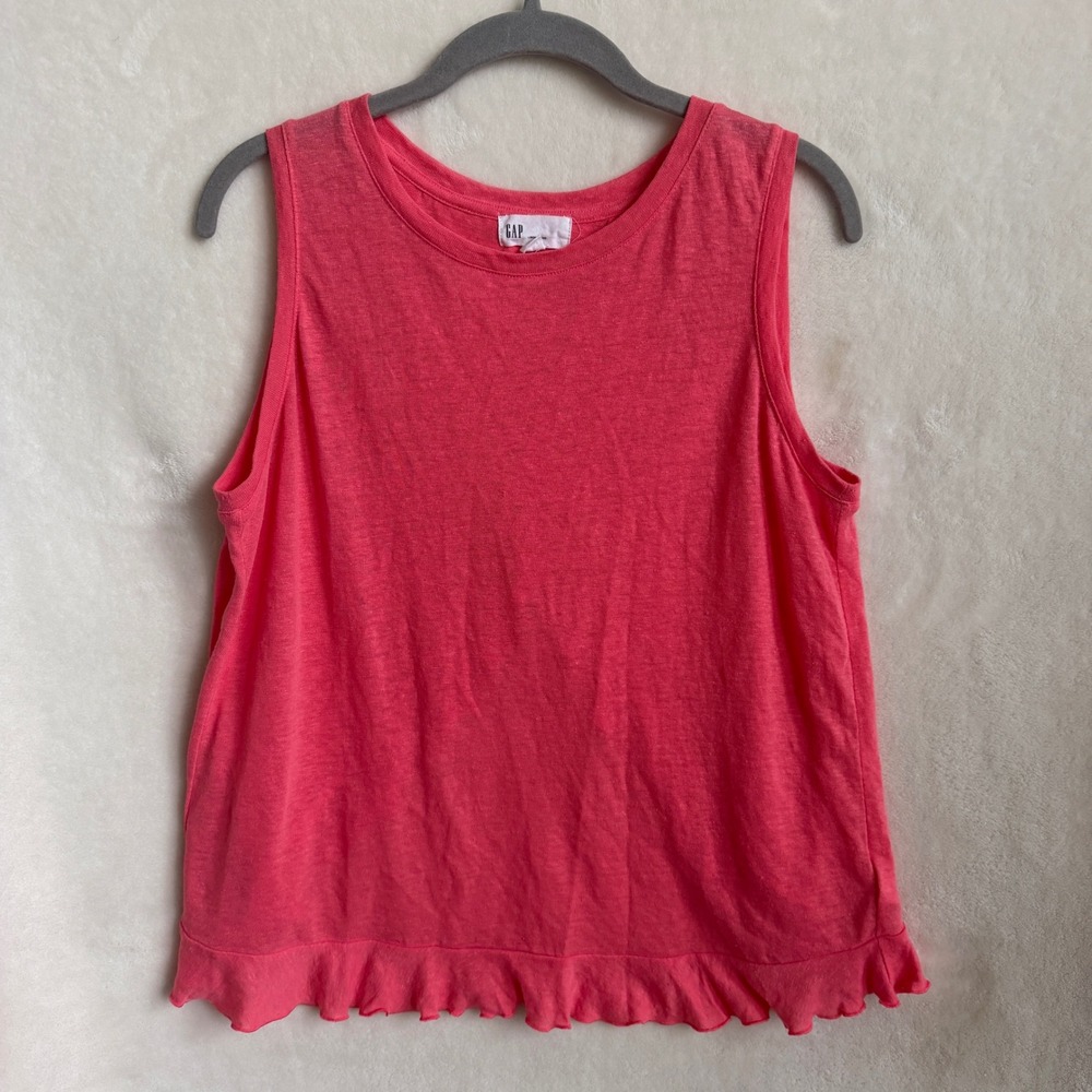 Gap Womens Coral Linen Blend Tank Top Ruffle Hem And Back Detail Size Small